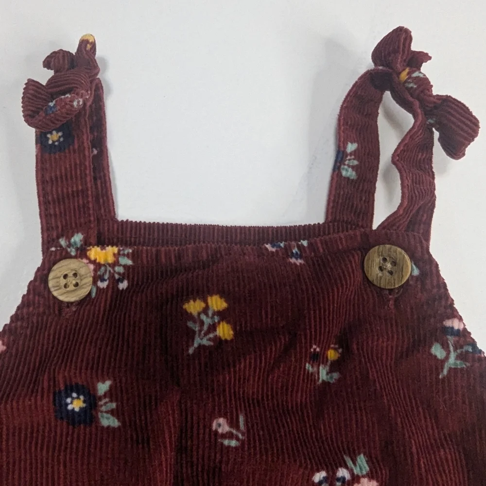Carter's Corduroy Maroon Floral Bibbed Romper 9 Months